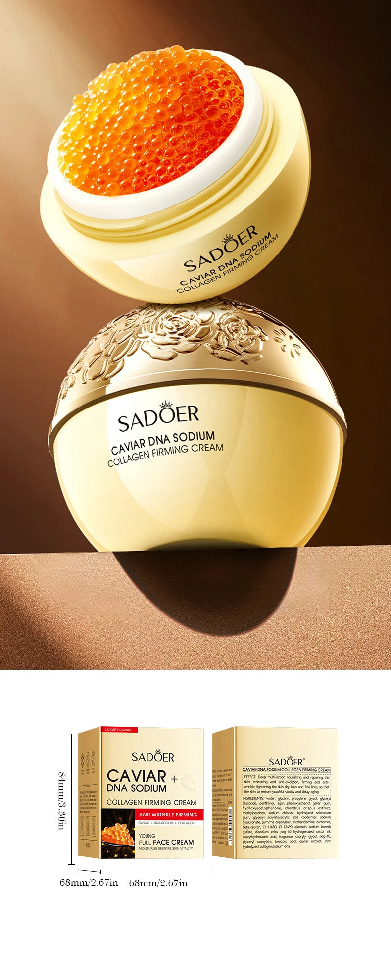 Caviar Firming Wrinkles Face Cream Collagen Lightening Fine Lines Deep Hydration Moisturizing Smooth Brighten Skin Care Products