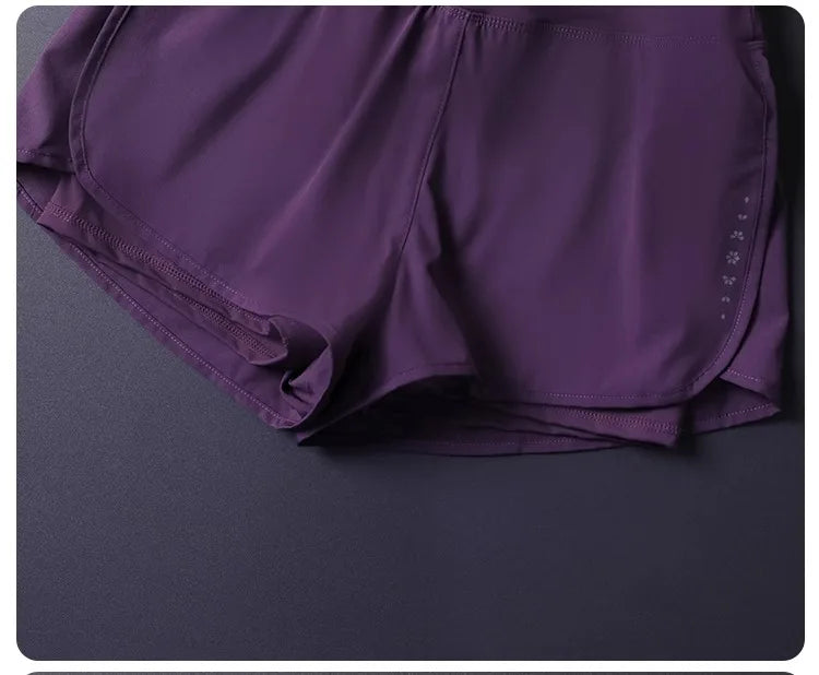 Women's 2 in 1 Shorts with Pockets - Lightweight Breathable Loose Anti-Disclosure Split Side for Yoga Running Gym
