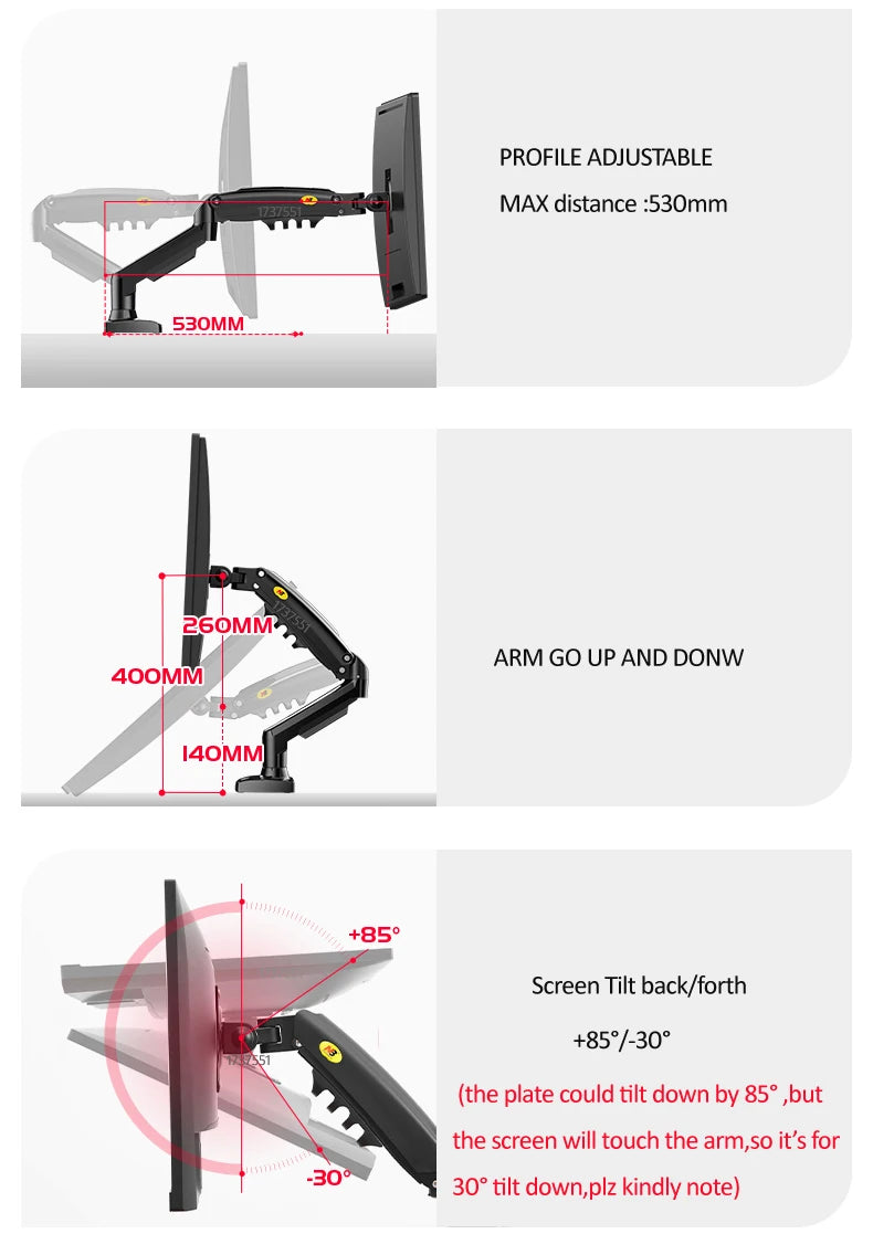 NEW NB F80 2-9kg Popular 17"30" Monitor Screen Desktop Stand Computer Bracket Gas Spring Long Arm Clamp Grommet Hole 360 Rotate