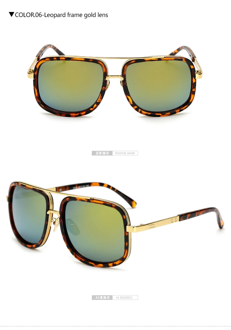 New Fashion Big Frame Sunglasses Men Square Metal Sun Glasses Women Retro Sun Glasses Vintage High Quality