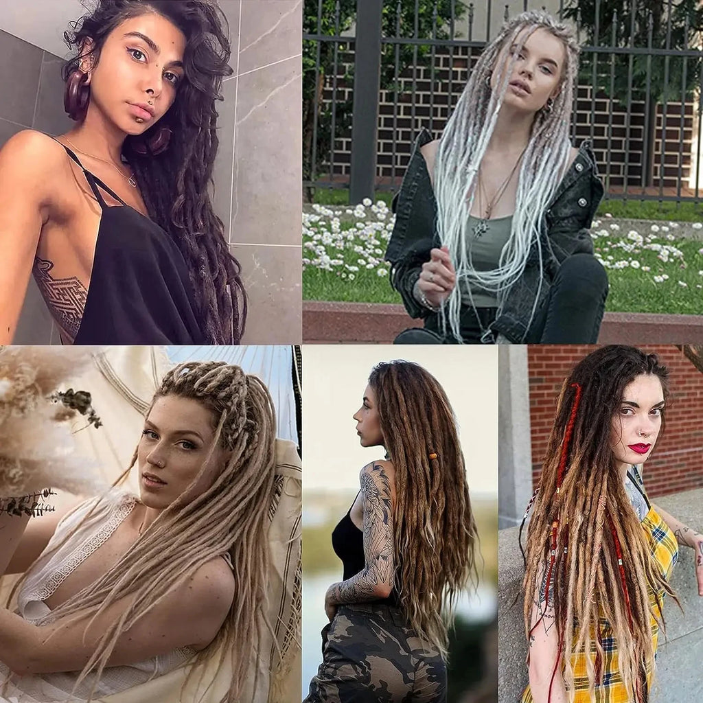 Dreadlock Extensions Handmade Crochet Hair Synthetic 24 36 Inches Dread Extension Crochet Braids For Women Dreadlocks Hair