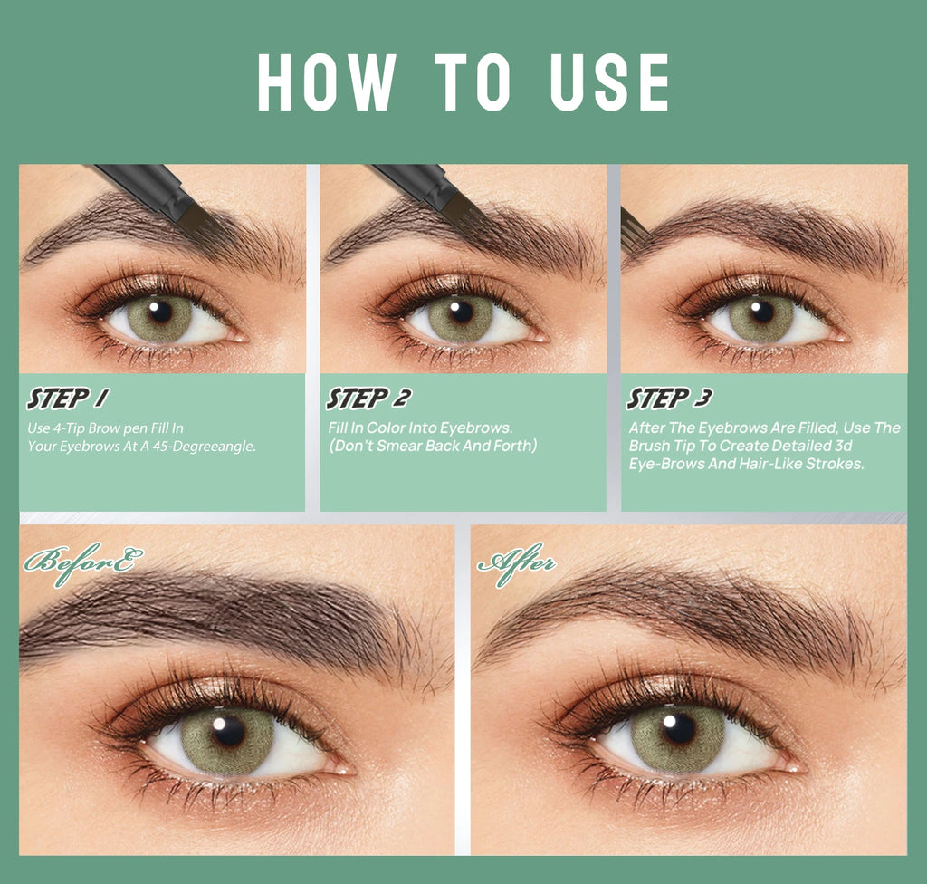 4-Tip Eyebrow Pen, 4 Heads Design, Wild Brow, Long Lasting, Smudge Proof, Waterproof Sweat Resistant Anti-transfer Cosmetic