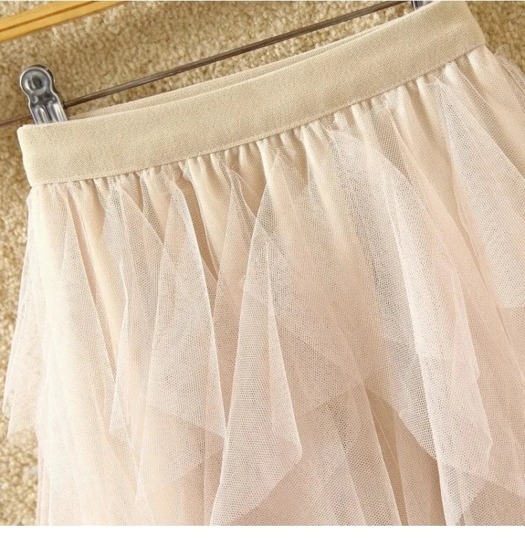 Tutu Tulle Long Maxi Skirt Women Fashion Korean Cute Pink High Waist Pleated Skirt Mesh Female Lady Aesthetic Faldas