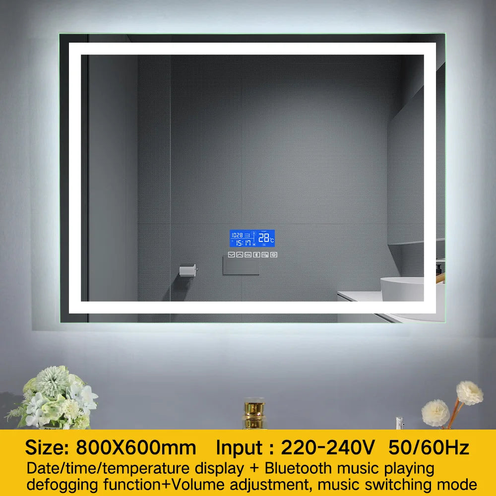 Smart Bathroom Touch Switch Screen Mirror Glass Wifi Washroom Espejo Vanity Led Light Wall Bath Mirror