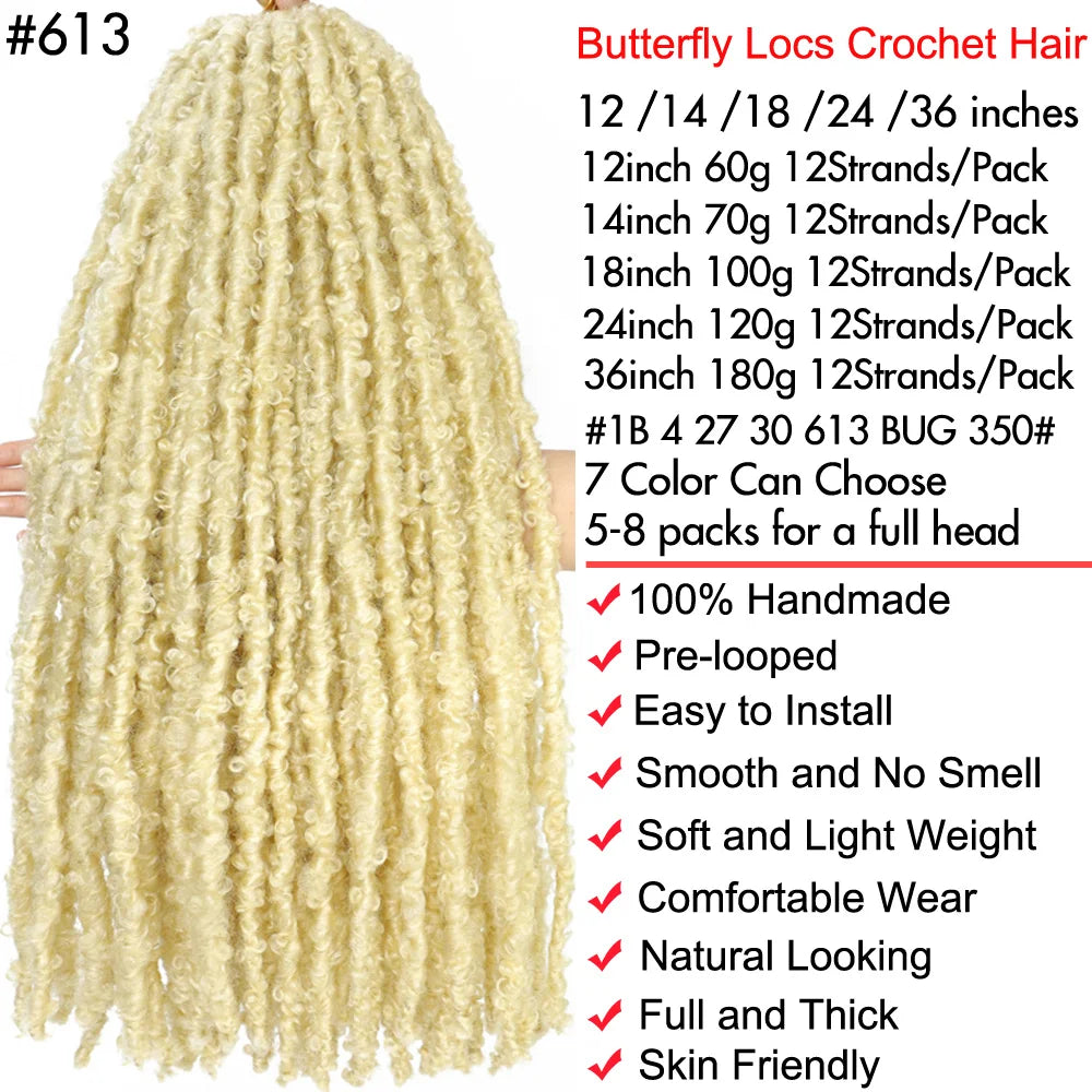 12 14 18 24 36 Inches Distressed Butterfly Locs Crochet Hair Faux Locs Crochet Braids Messy Soft Locs Braiding Hair Extensions