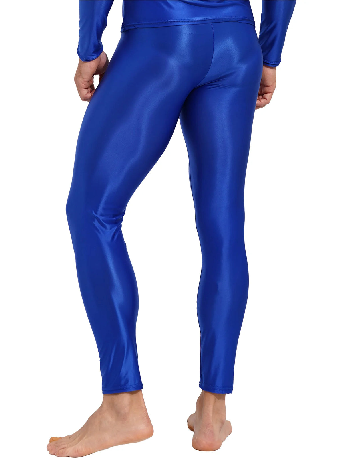 Men Elastic Waistband Skinny Shiny Yoga Tights Pants Solid Color Leggings Exercise Running Gym Fitness Training Sportswear