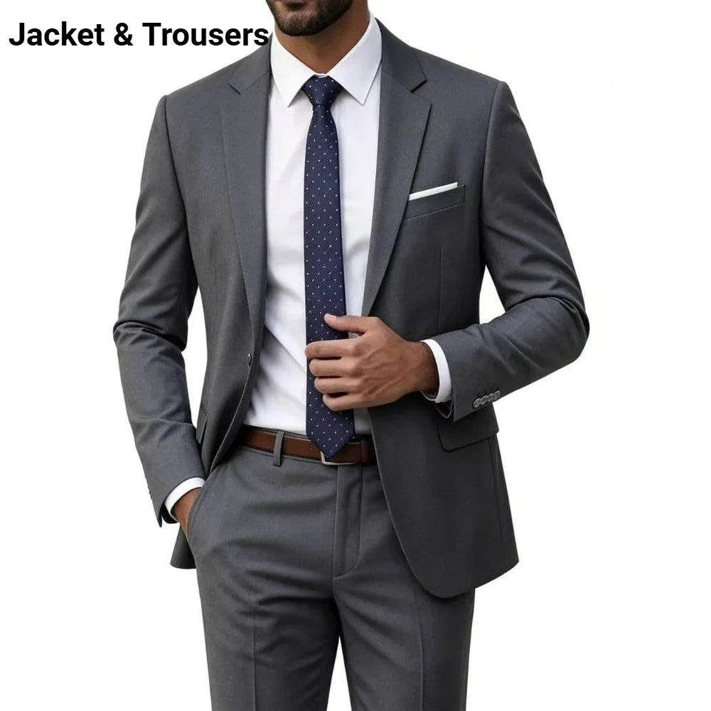 Notched Lapel Men Suit Wedding Elegant 2 Pieces Set Jacket Pants Slim Fit Single Breasted Formal Business Tuxedo Office Blazer