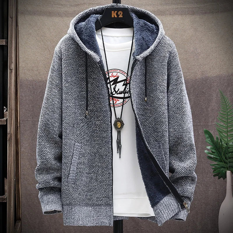 Autumn and Winter men's wool jacket new jacket plush thickened classic vintage cardigan Hoodie casual loose tops