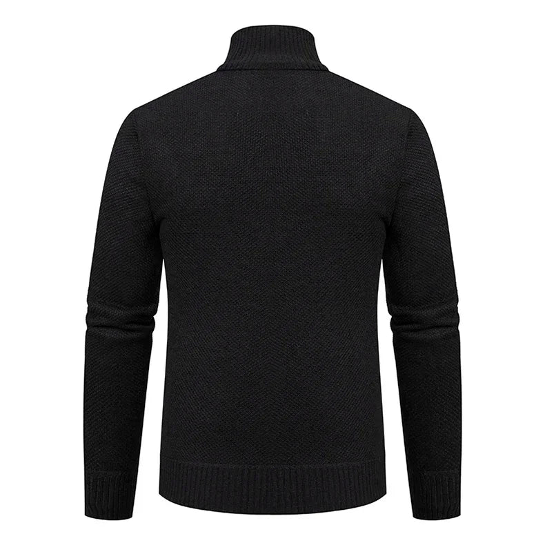 2025 Autumn and Winter New Jersey Men's Casual Sports Coat Solid Color Stand Collar Sweater Grab Fleece Warm Zipper Cardigan