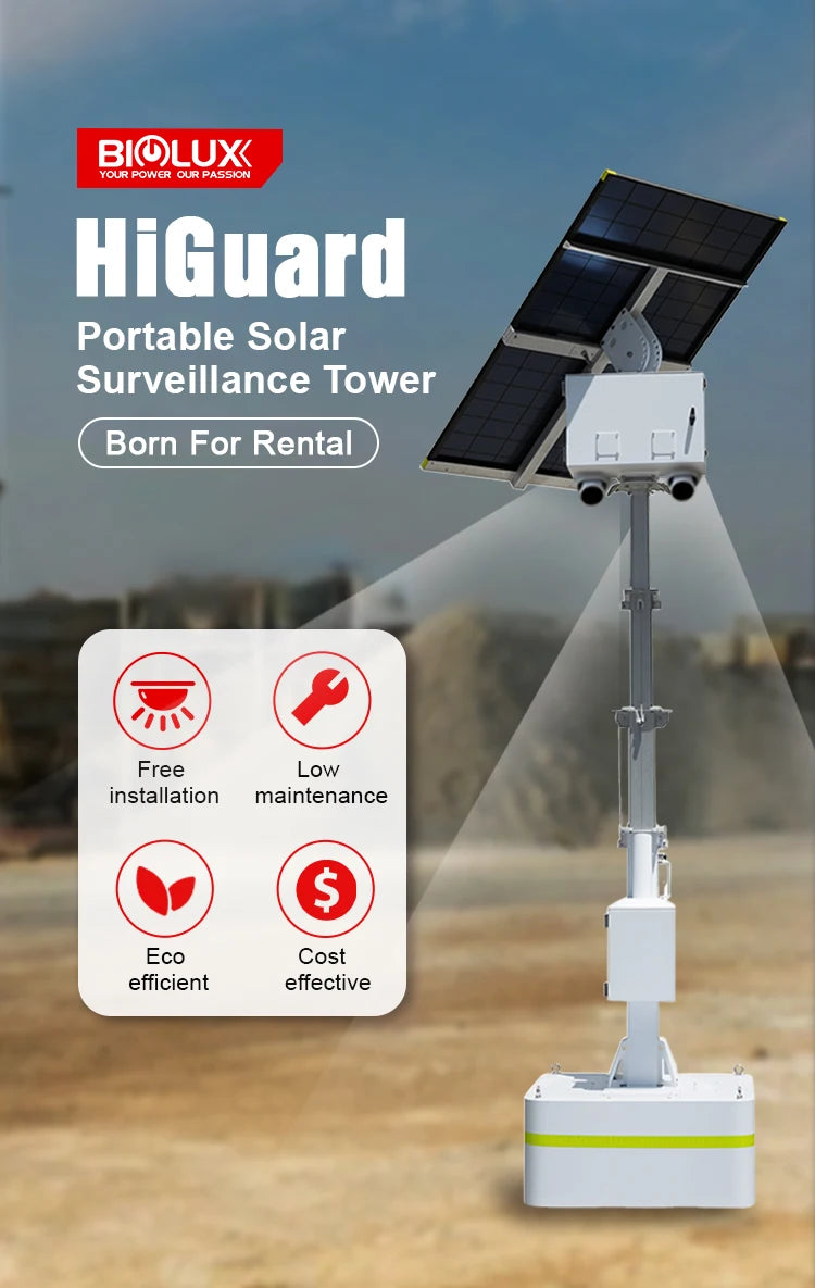 Factory Outdoor Solar Mobile CCTV Tower with Mono-Crystalline Solar Panel Waterproof Parking Security Surveillance