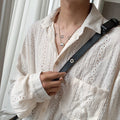 Personalized Shirts Men Handsome Lapel Men Blouse Vacation Hollow Out Sexy Fashion Men Clothing Male Mesh Long Sleeve Shirts