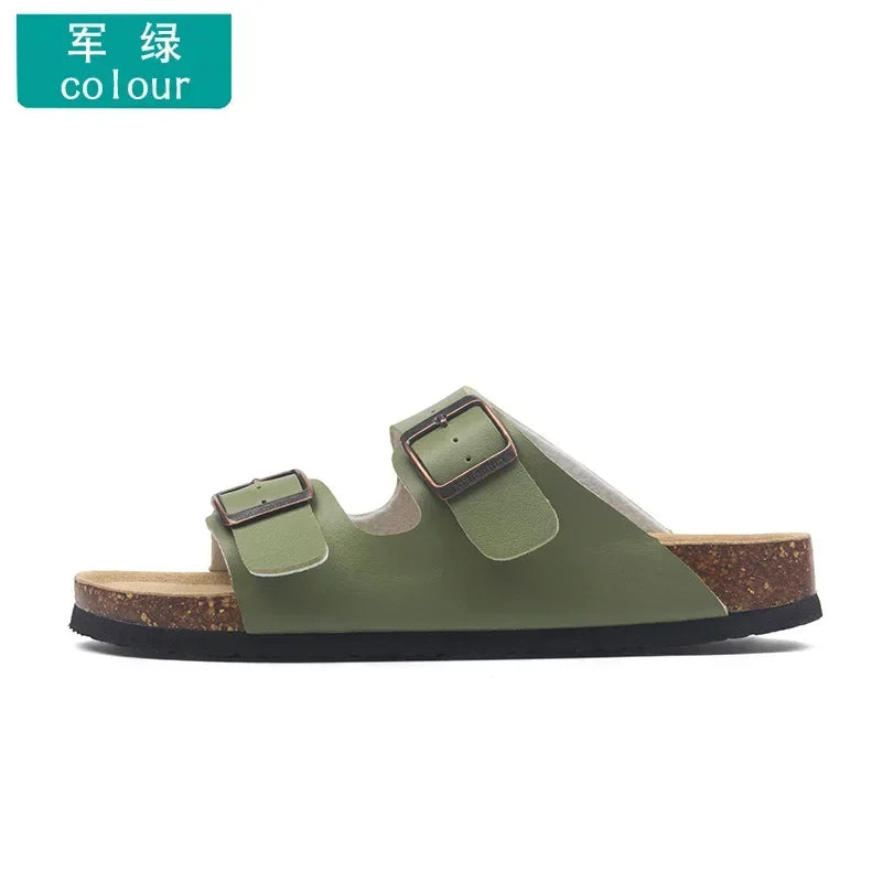 Slippers Women Buckle Flat Bottom Cork Slippers Man Summer Unisex Beach Button Outdoor Casual Sandals Designer Ladies Shoes