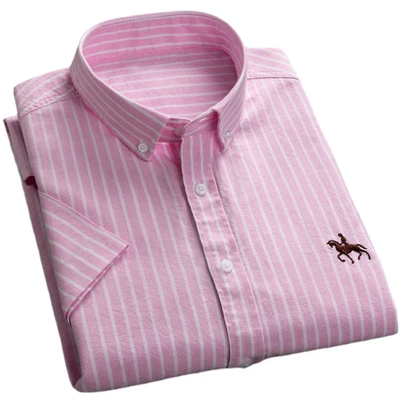Short Sleeve For Men Shirt 100% Cotton Oxford Casual Without Pocket Solid Men's Dress Shirts Plus Size 6XL