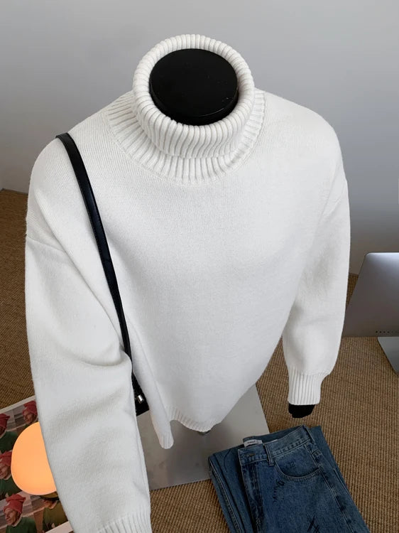 2026 New Autumn Men Turtle Neck Sweater Unisex Casual Loose Fit Trendy Knitted Top Pullovers Outwear Clothing Oversized M-3XL