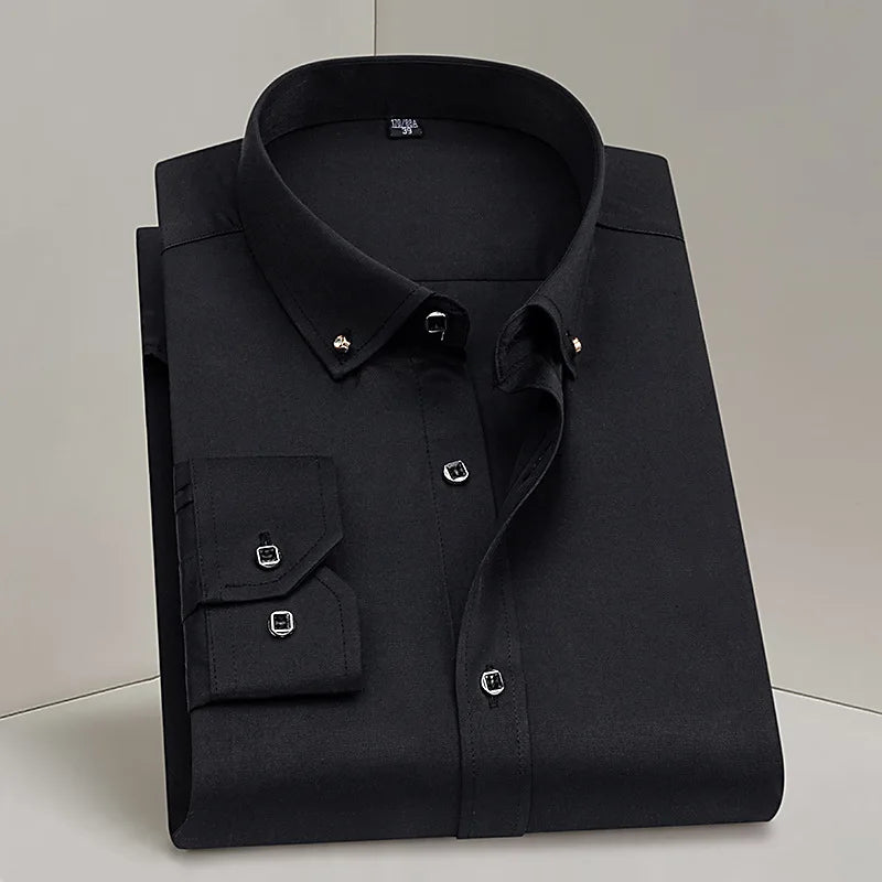 Hot Sale Men's Dress Shirts Formal Long Sleeve Business Social Camisa Contrast With Diamond Anti-wrinkle Button Down Men Clothes