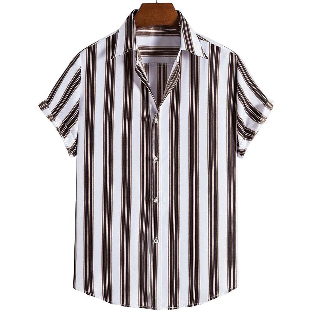 Summer Fashion Striped 3D Print Men's Shirts Basic Graphicsbutton Short Sleeve Lapel Streetwear Hawaiian Blouse Shirts for Men