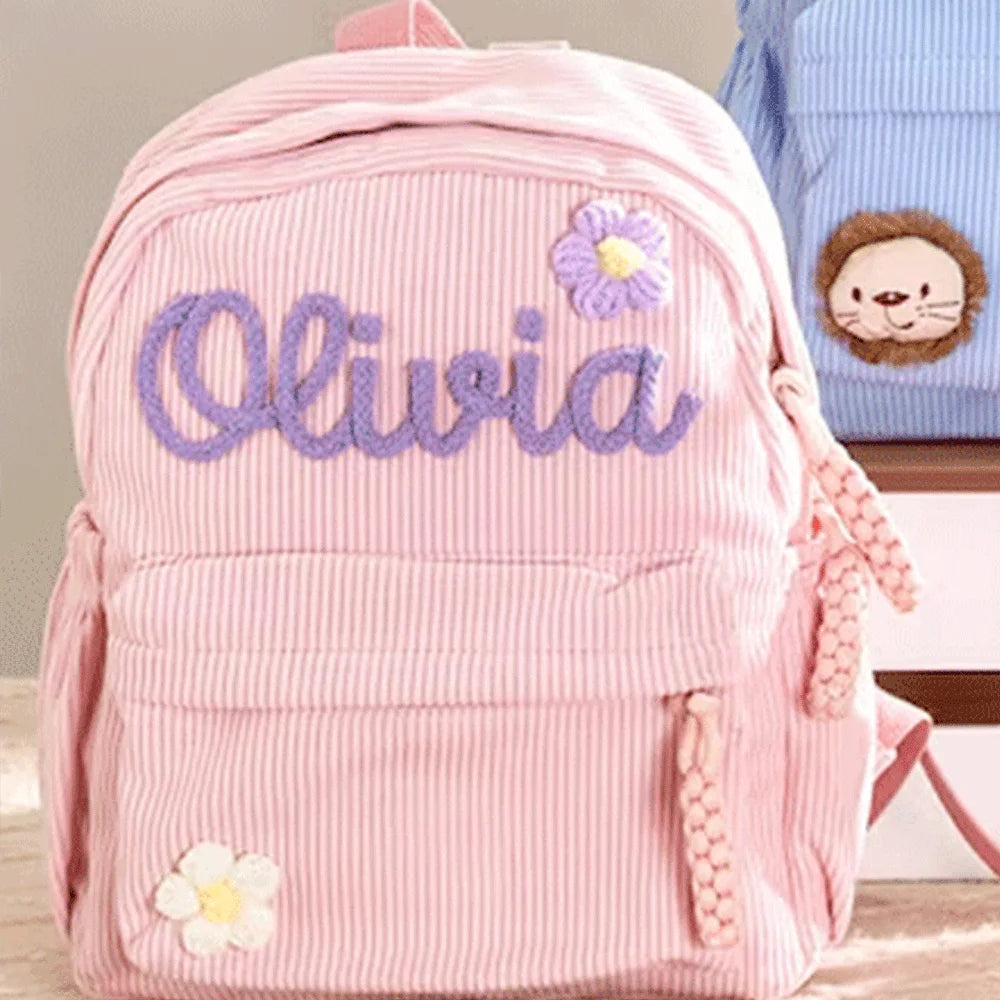 Personalized Small High-Quality Corduroy Backpack – Customizable School Bag with Name Print; Cute and Practical