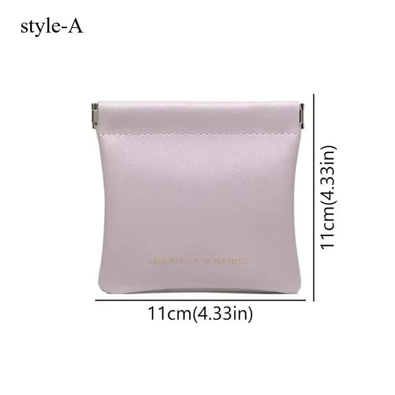 Automatic Closed Purse Bag Mini PU Separate Earphone Charging Cable Storage Bag Portable Zero Wallet Coin Lipstick Storage Bag
