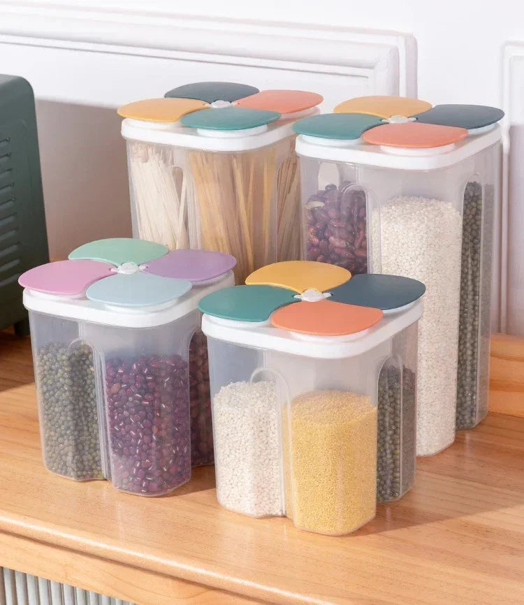 4 Grids Cereals Sealed Jar Kitchen Cereals Storage Box Plastic Food Container Moisture-proof Grain Tank Spaghetti Keep Fresh Box