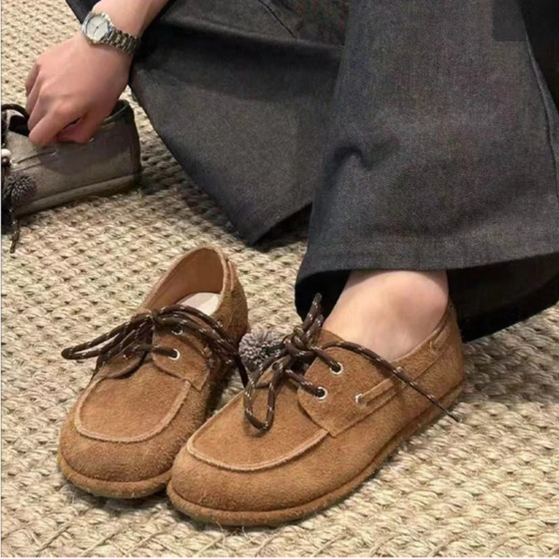 Women Flats Shoes Suede Lace Up Sport Running Women Shoes Autumn Designer Brand Walking Loafers Running Comfortable Work Shoes