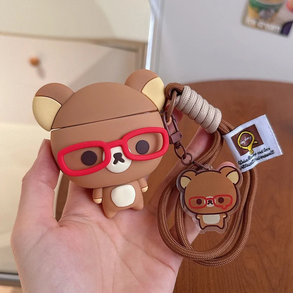 Cute Cartoon Rilakkuma Bear Earphone Case For Airpods 1 2 3 4 Pro 2 3 3D Wireless Bluetooth Headset Protective Soft Cover