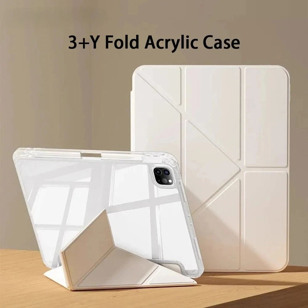 Y-Fold Case compatible with iPad 11 10 9 8 7 Air10.9 11 13 inch /Mini 6 7th Gen / Pro 11 12.9 inch Crystal Clear with Pen Holder