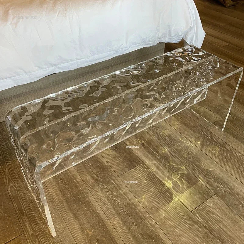 Nordic Acrylic Shoe Changing Stools Transparent Bench Water Ripple Bed End Stool for Bedroom Light Luxury Living Room Furniture