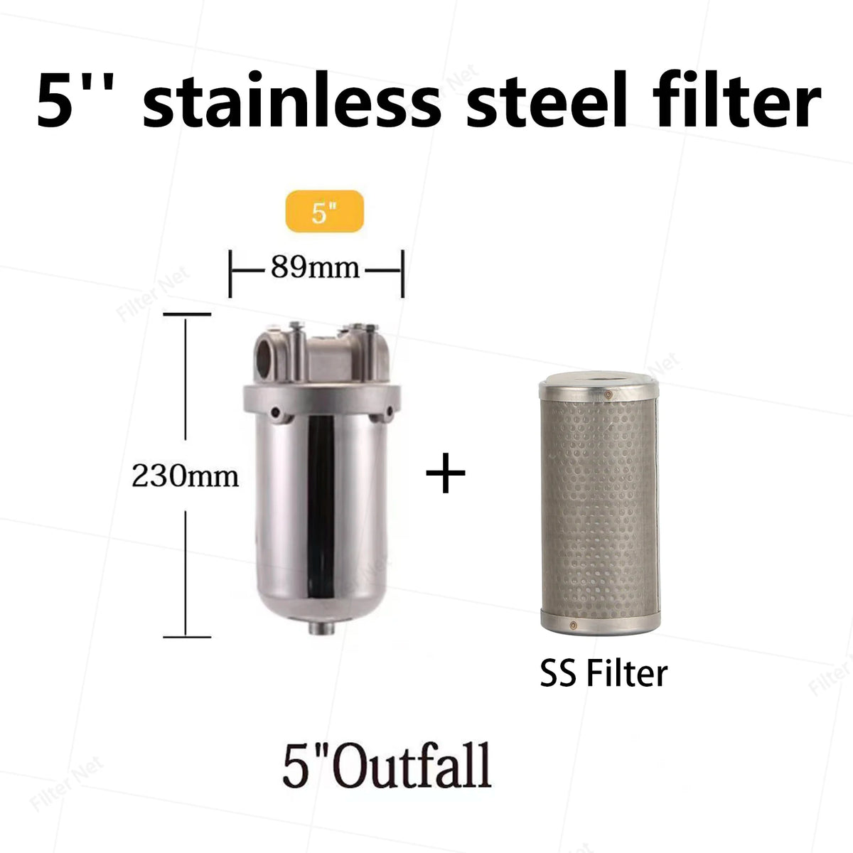 5 Inch Prefilter 304 Stainless Steel Hot Water Filter Housing DN15 DN20 DN25 for High Temperature High Flow Water Filter Housing