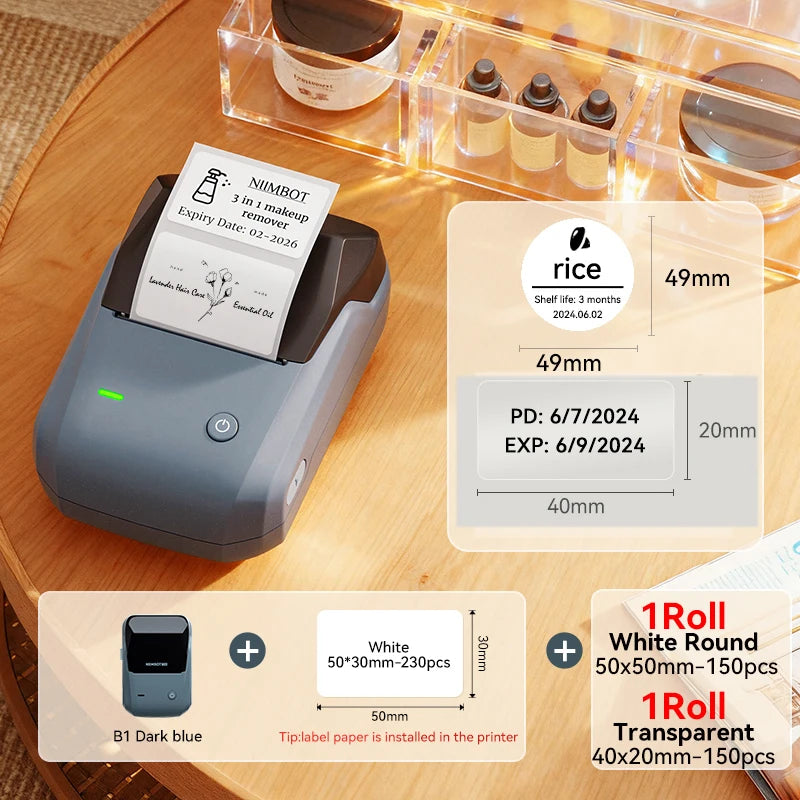 NIIMBOT B1 Portable Thermal Printer With Tapes 2 Inch Adhesive Label Printer Mini Bluetooth Sticker Maker Support Smartphones PC