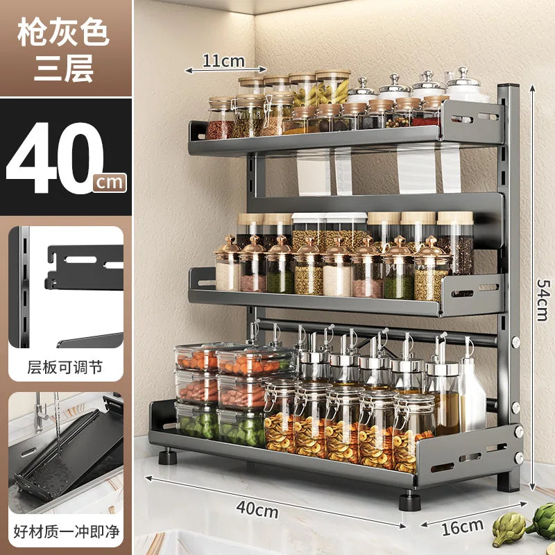 Kitchen Countertop Organizer Rack with Adjustable Feet Knife Storage Removable Shelves Multifunctional Space-Saving for Home