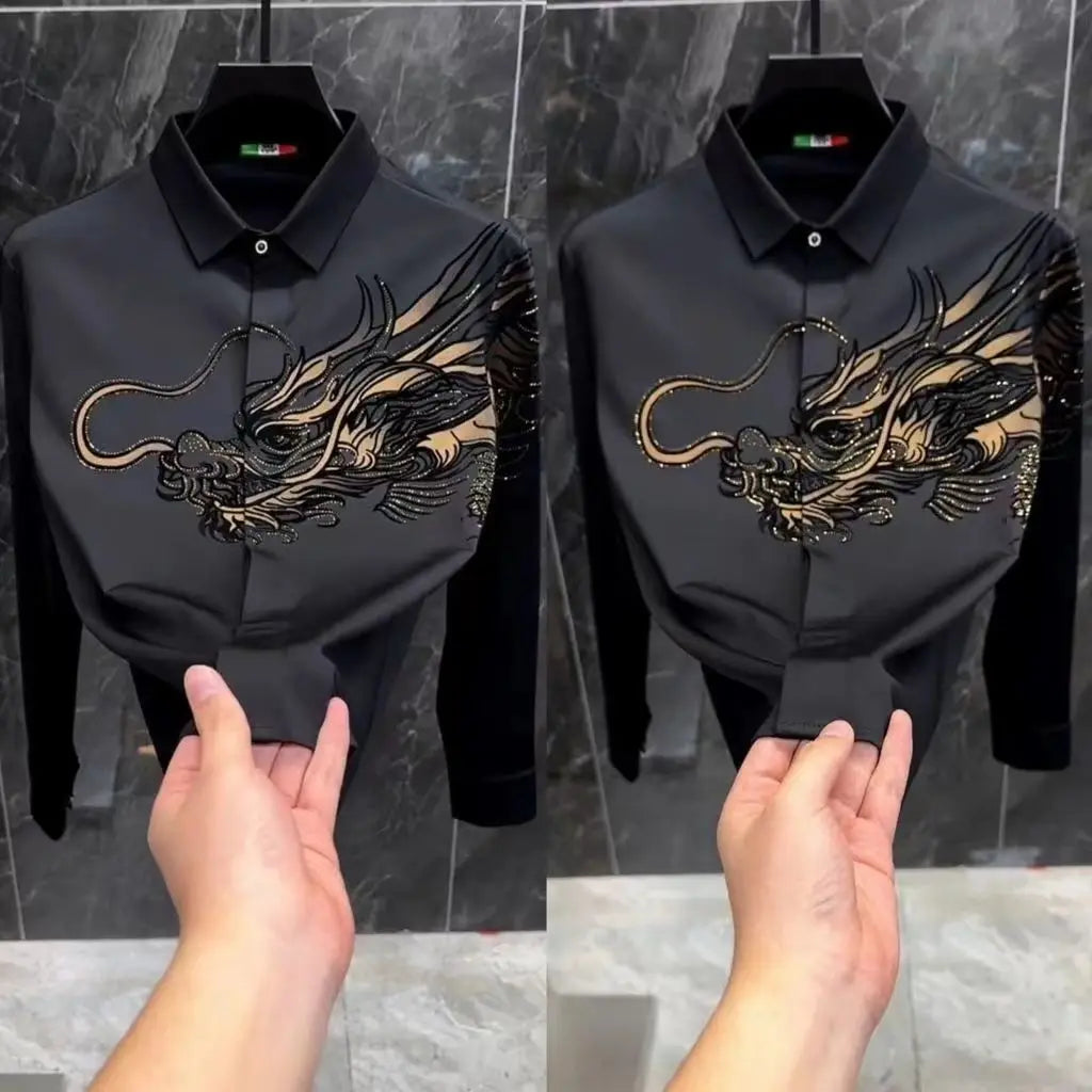 2025 Spring, Autumn and Winter New Men's High-end Printed Shirt Light Luxury Fashion Casual Trendy