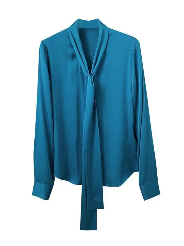 SuyaDream Women's Silk Blouse Long Sleeve Bow Collar Office Chic Solid Color Shirt 93% Silk 7% Spandex Spring 2025