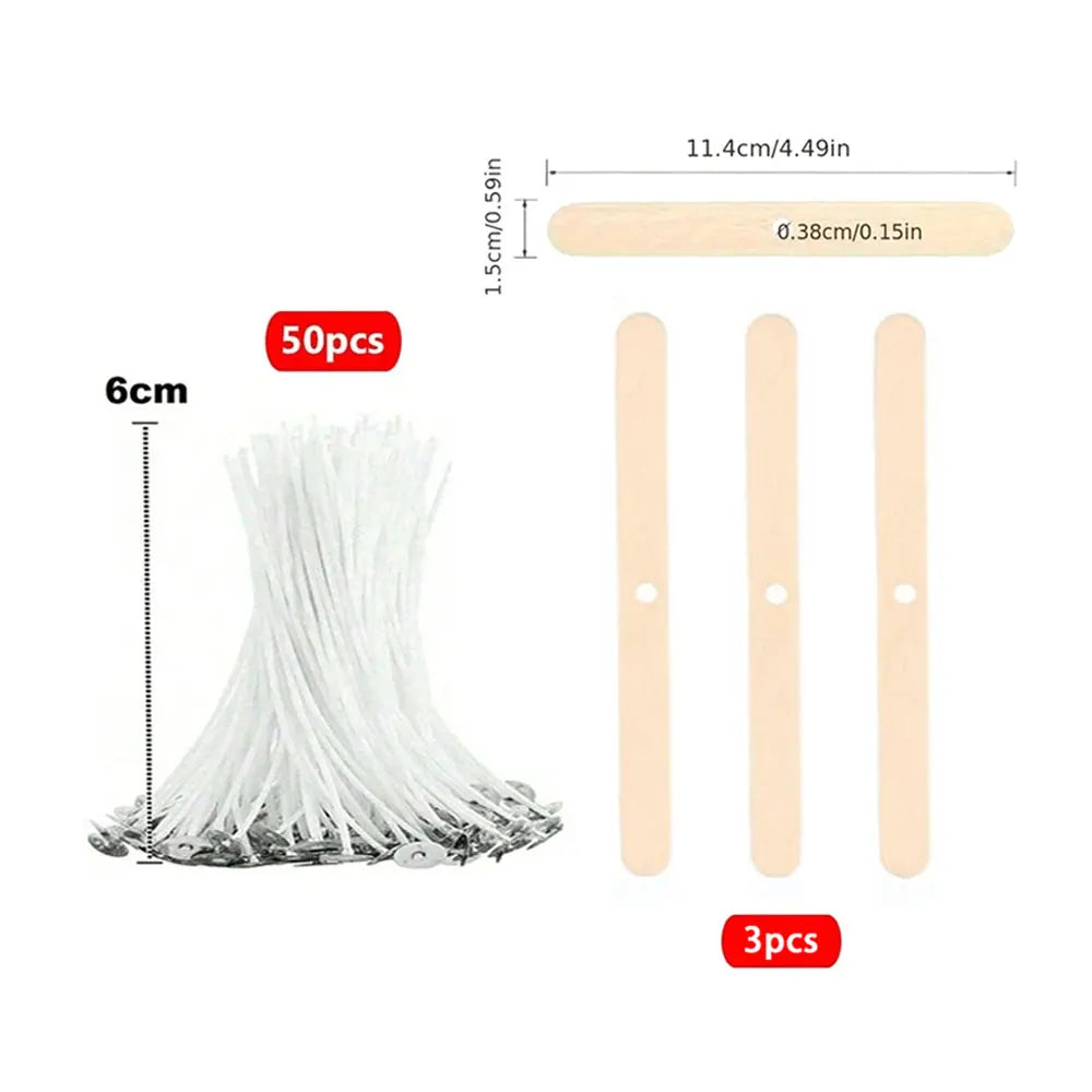53pcs Candle Wicks Holder Waxed Cotton Candle Wicks Set with Stand Original Smokeless Candle Wicks Soy Oil Wax Core Woven Making