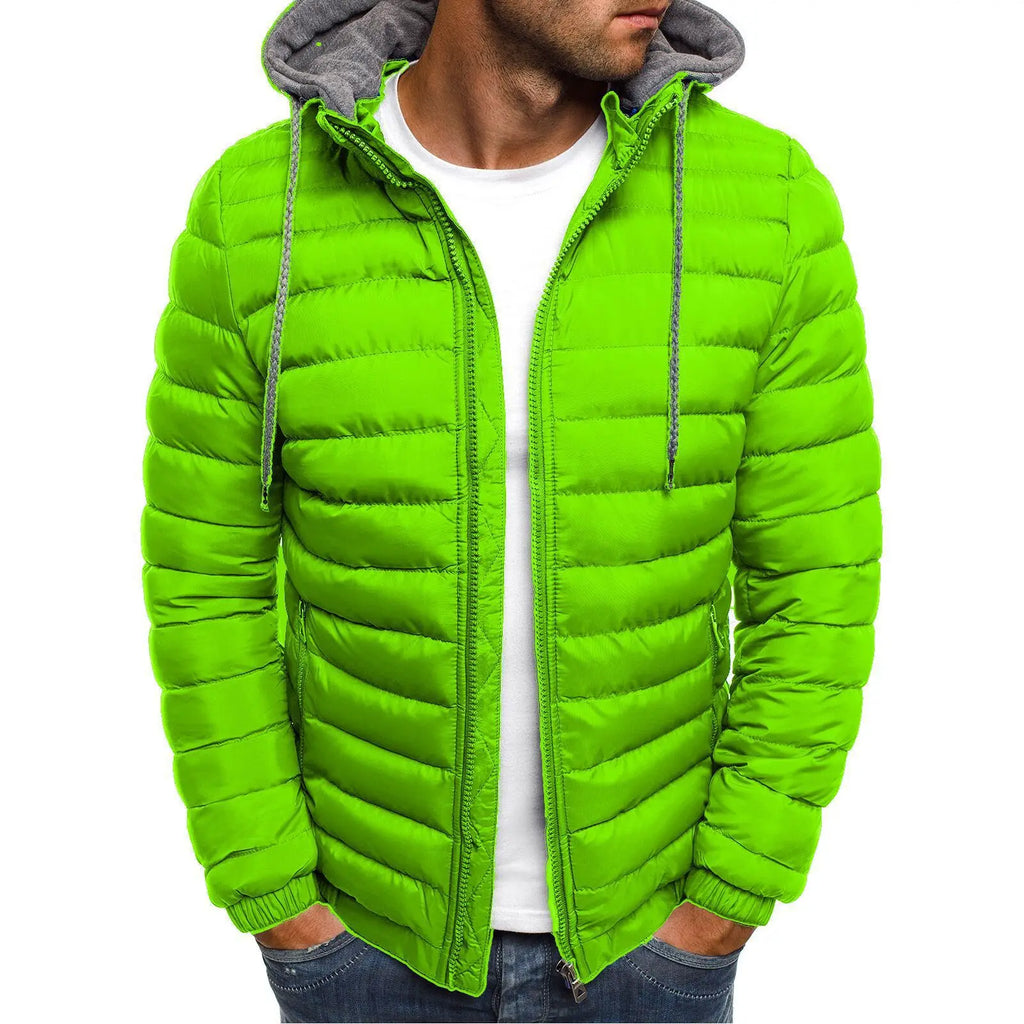 New men's cotton padded parka coat for autumn and winter men's solid color warm hooded zipper hooded coat