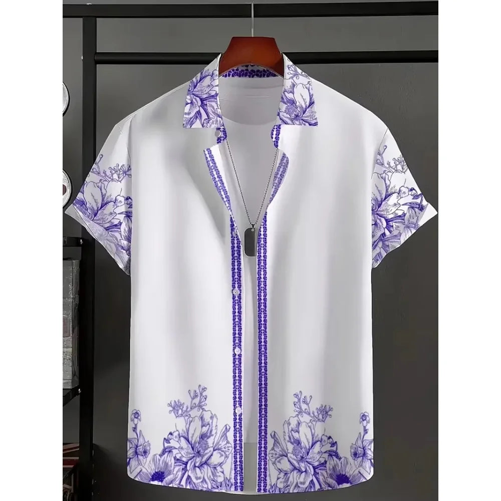 Hawaiian Shirt Summer Crisp Simple Everyday Men's and Women's Lapel Button-Down Top Oversized Cool Summer Casual Men Clothing