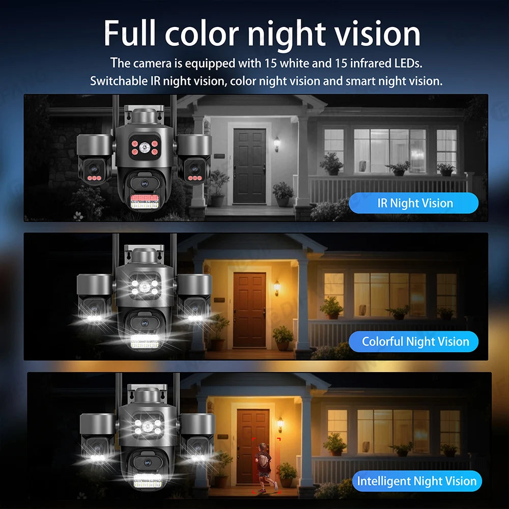 Icsee 3 Lens 3 Screen WIFI Security Camera Outdoor PTZ PIR Human Detection Auto Tracking Night Vision Surveillance CCTV