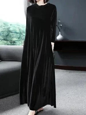 Elegant Velvet Long Sleeve Midi Dress for Women Spring Autumn New Style Casual High Waist A-Line Skirt Fashionable Dress