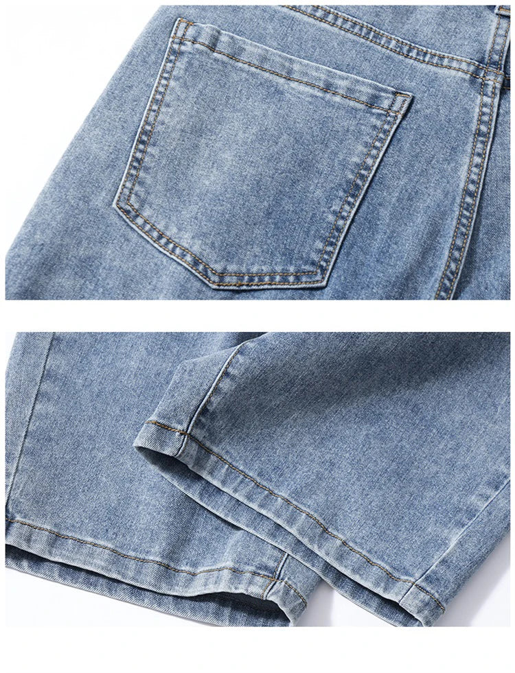 Summer men's six inch shorts over the knee thin straight tube minimalist elastic denim shorts Baggy Jeans Shorts for Men  3/4
