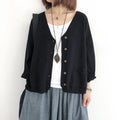 Johnature Women Cardigan Sweaters Solid Color Loose V-Neck Long Sleeve Coats 2025 Autumn New Button Pockets Female Sweaters