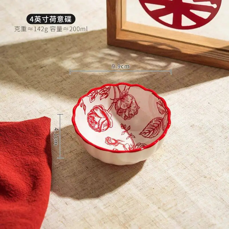 Modern Red Dinner Set Plates Luxury Designer Italian Round Plates Dinner Sets Ceramic Elegant Aparelho De Jantar Kitchen Dishes