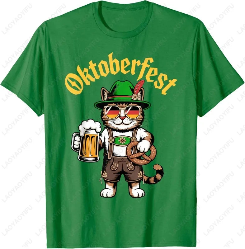 Funny Oktoberfest Cute Cat Pretzel Beer Funny Party Adults T-Shirt Fashion Y2k Streetwear Men Woman High Quality Cotton Tees