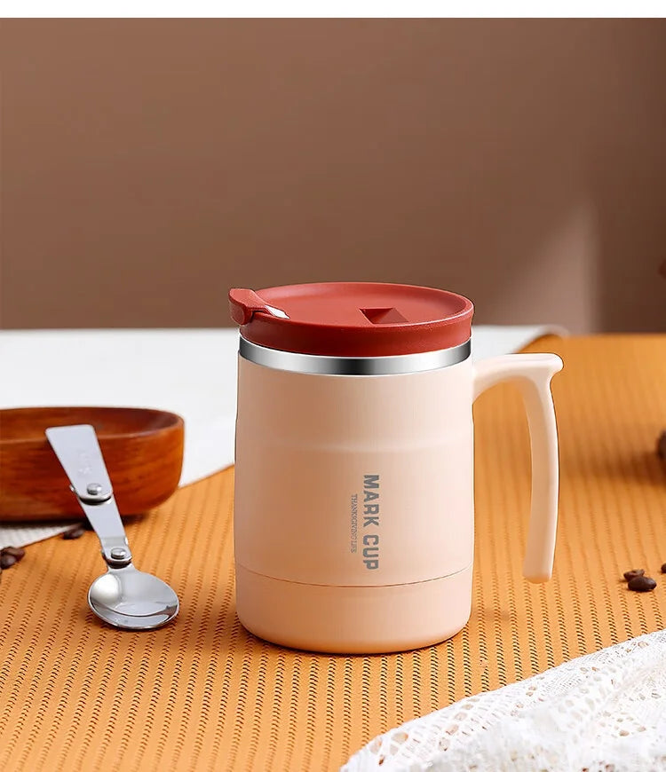 304 Stainless Steel Mug with Lid and Spoon Office Water Cup  High Aesthetic Coffee Cup, Breakfast Cup Water Bottles