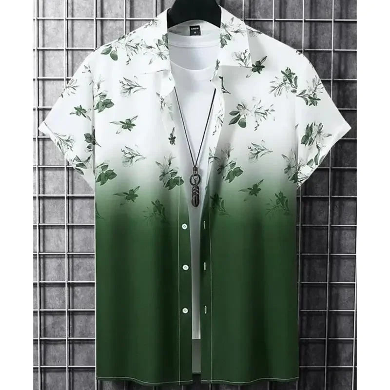 Men's Hawaiian shirts 3d gradient printed loose shirts and oversized shirts, high-quality beach party sweaters