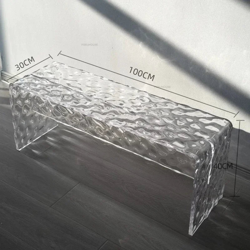 Nordic Acrylic Shoe Changing Stools Transparent Bench Water Ripple Bed End Stool for Bedroom Light Luxury Living Room Furniture