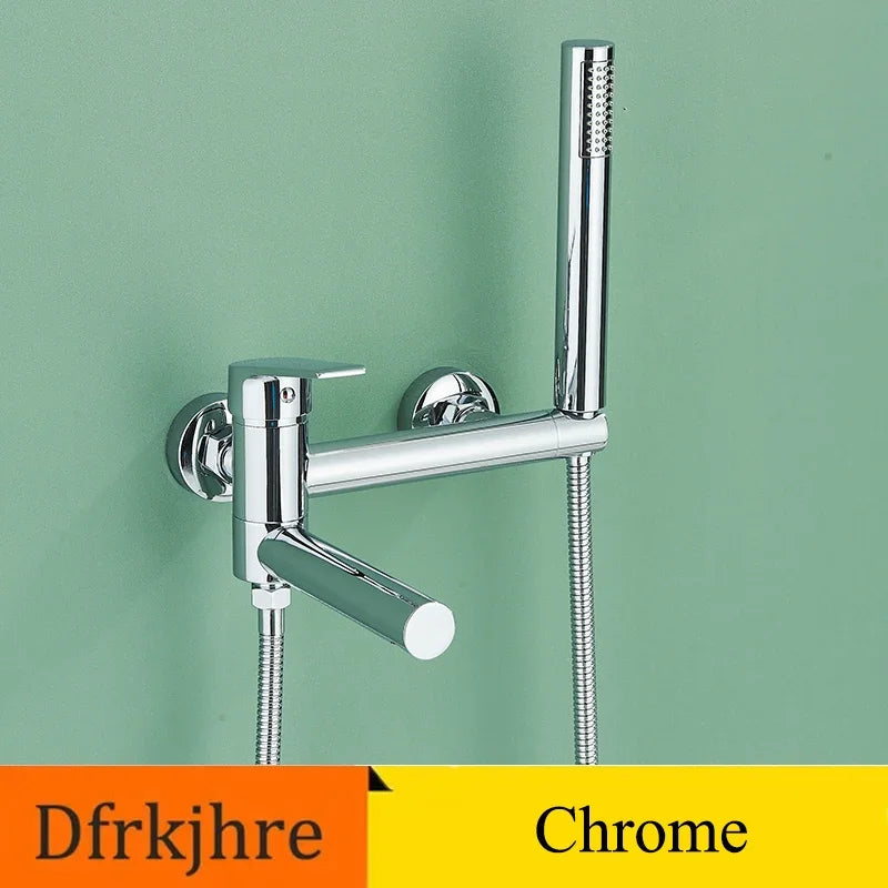 Bathroom Bathtub Faucet Wall Mounted Brushed Gold Rotatable Bathtub Shower Set Bidet Bathtub Mixer Tap With Hand Shower