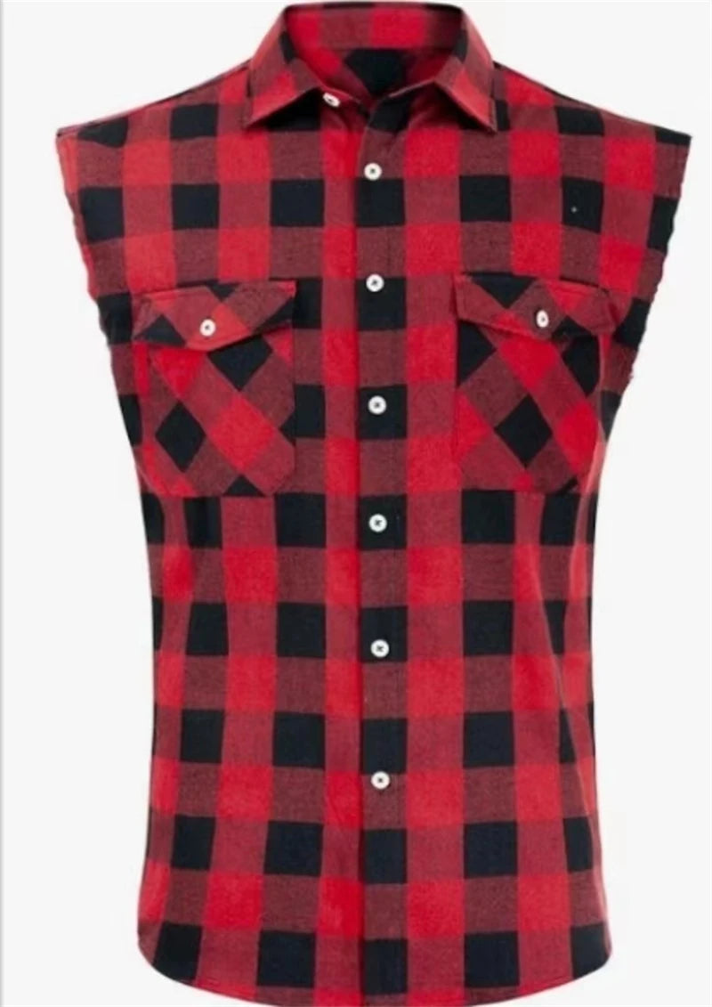 Men's Summer Fashion Casual Plaid Print Sleeveless T Shirt Vest Buckle Sanding 2024 Korean Style Mens Tank Tops Beach Vest