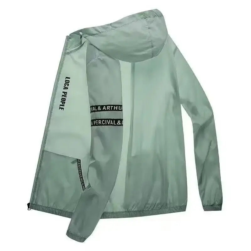Men's Casual Summer Thin Hooded Windbreaker Jacket-Quick-Drying Waterproof Sun Protection for Outdoor Activities Hiking Bicycle