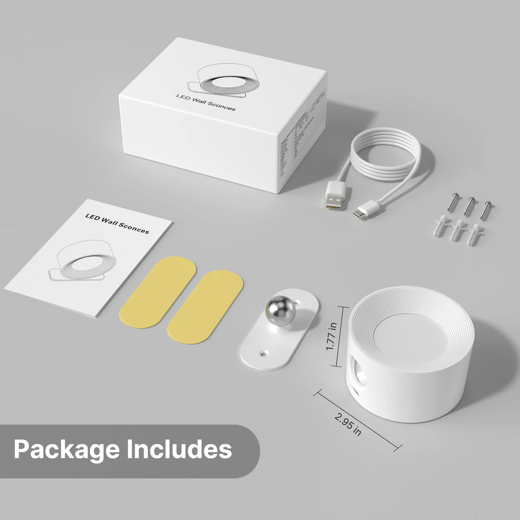 LED Wall Sconces light, 3 Brightness Levels 3 Color Modes Wall Lights, 2000mAh Battery Operated 360° Rotatable Touch Control