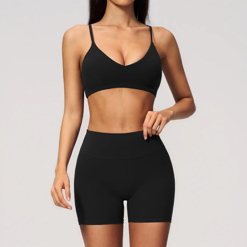 2PCS Yoga Suit Women's Tracksuits Gym Clothes Running Workout Outfits Sports Bra Middle Pants Athletic Wear Female Yoga Clothing