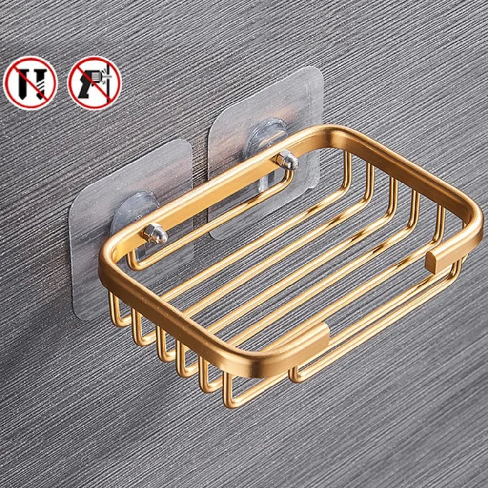 Aluminum Wall Mounted Soap Dish Self Adhesive Drill Free Hollow Drain Storage Tray For Bathroom Shower Accessories Soap Holder